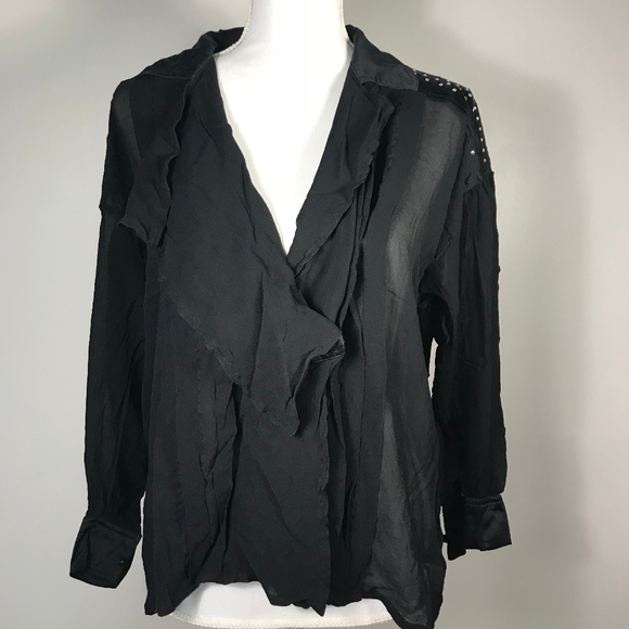 Escada Sheer Black Silk Blouse w/ Studded Detail - Picture 1 of 8